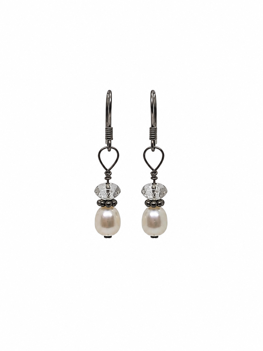 Vintage Sterling Silver Genuine Pearl Quartz Dangle Earrings Genuine Freshwater